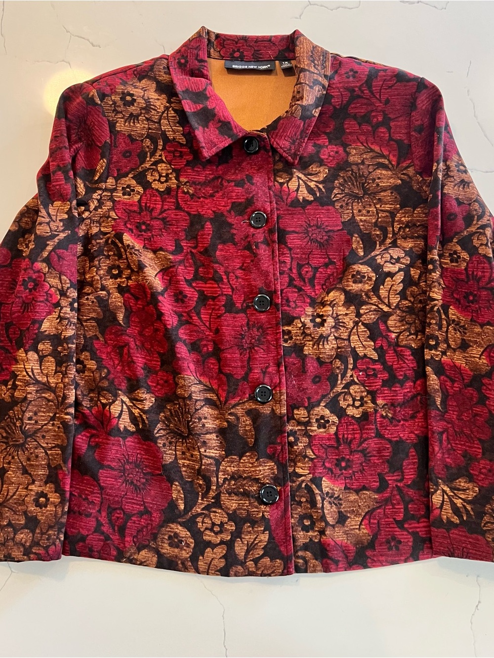 Briggs New York wine and rust Floral Button-Front Jacket